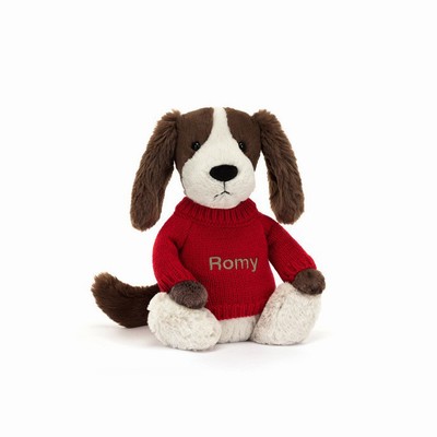 Jellycat Bashful Fudge Cachorro with Red Jumper | XNWU-43526